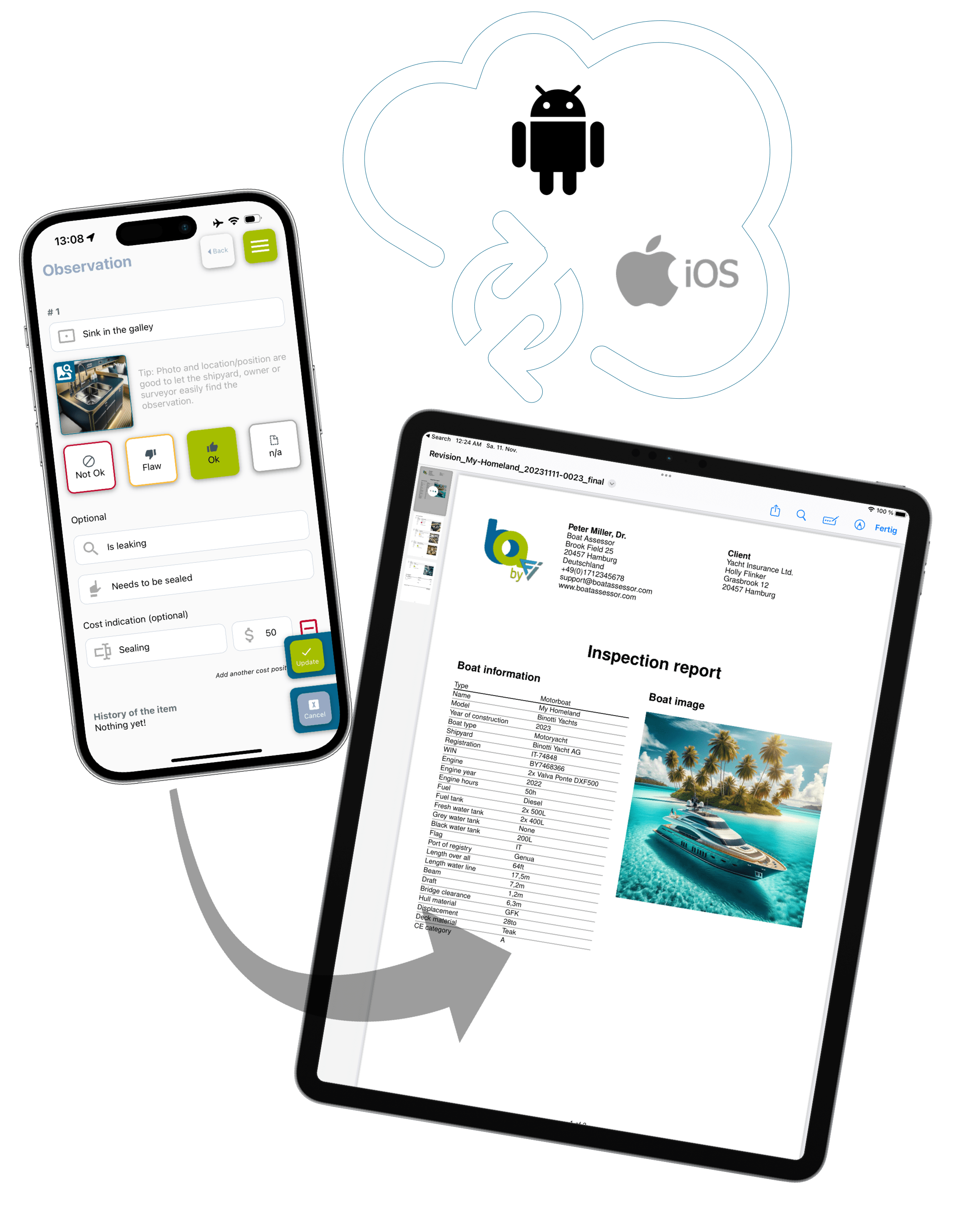 Marine survey app - Boat Assessor at day